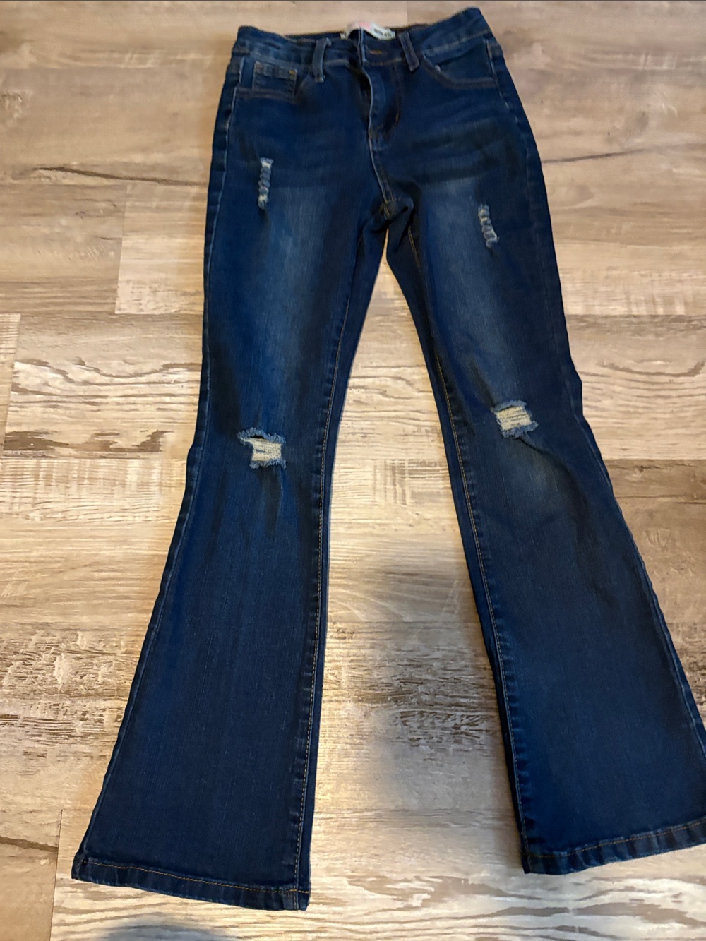 Dark Blue Distressed Flare Jeans for Women
